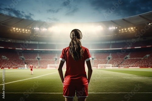 young soccer player woman at stadium Generative AI