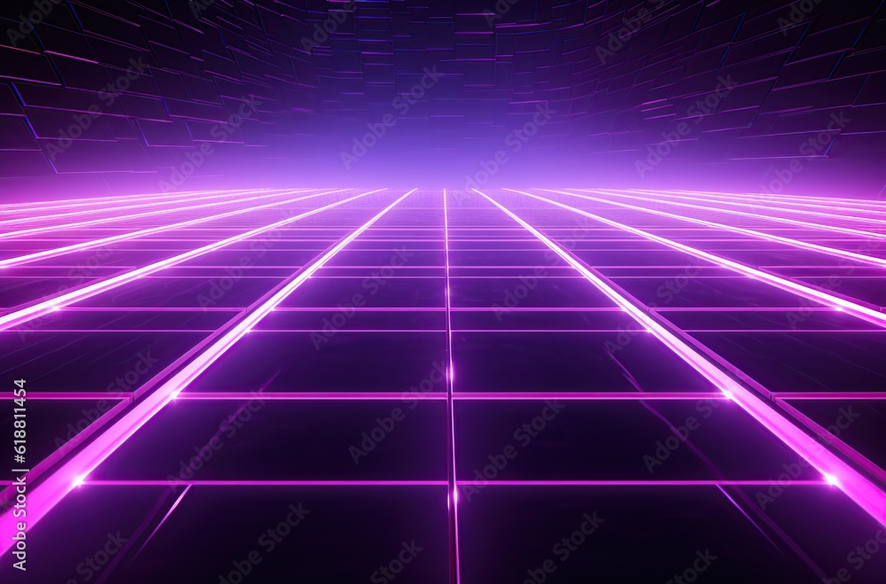 neon retro grid background Generative AI