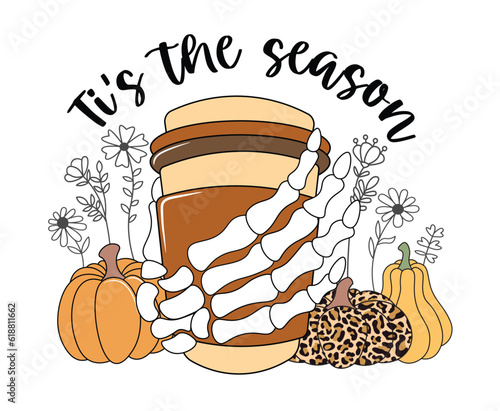 Ti's the season, halloween coffee and puumpkin, sutumn coffee vector