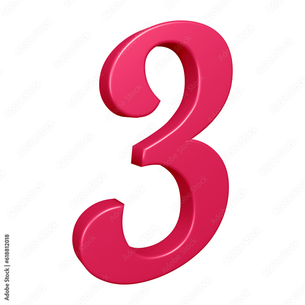 3d pink number 3 design for math, business and education concept 3d pink number 3 design for math, business and education concept