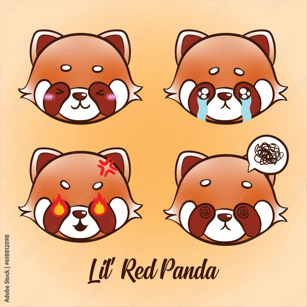 Cute Red Panda Characters with Expression Cute Red Panda Characters with Expression