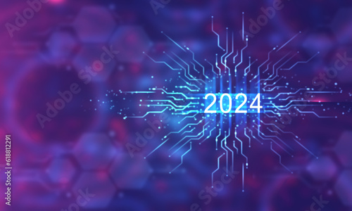 2024 2023 time calendar event happy new year hny merry chrrstmas xmas number text blue violet purple gradient color copy space wallpaper background futurist technology strategy brainstrom vision idea  photo