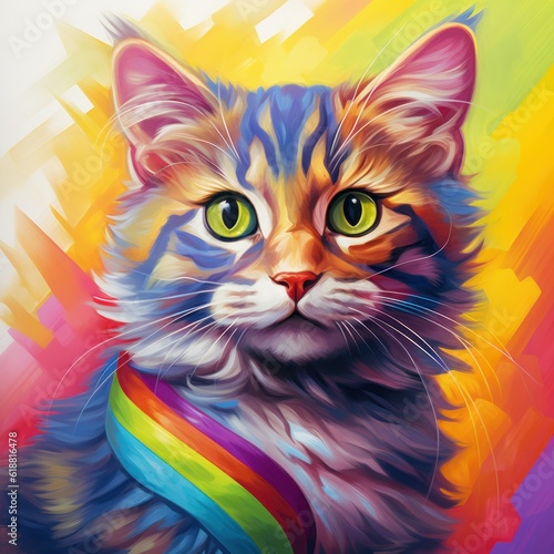 hand-painted watercolor of a multicolored cat