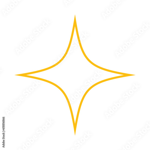 Yellow Four pointed star icon frame isolated on white background, golden star outline flat shape for apps and websites. Vector illustration