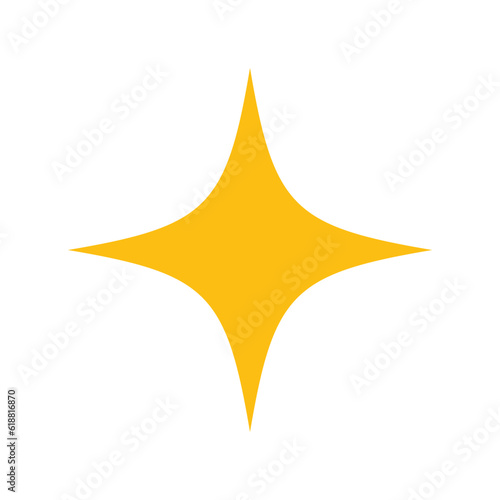 Yellow four pointed star icon isolated on white background, flat golden star shape for apps and websites. Vector illustration