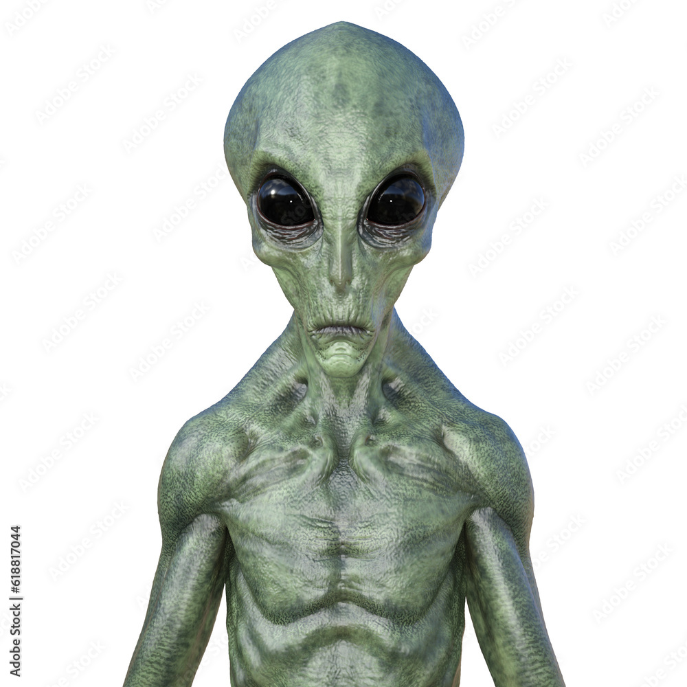 Green alien on transparent background, 3d render Green alien on transparent background, 3d render