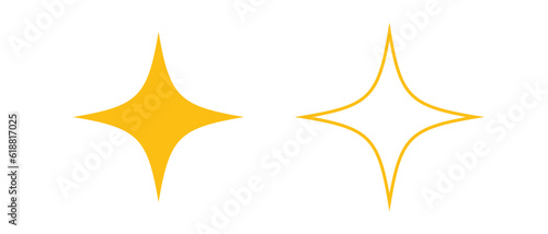 Yellow full four pointed star and yellow star frame icons isolated on white background, two golden star flat shapes for apps and websites. Vector illustration photo