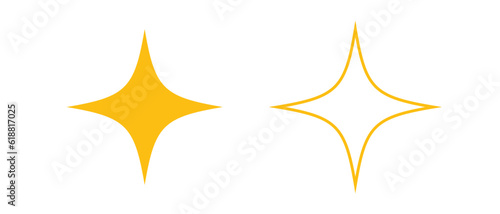 Yellow full four pointed star and yellow star frame icons isolated on white background, two golden star flat shapes for apps and websites. Vector illustration