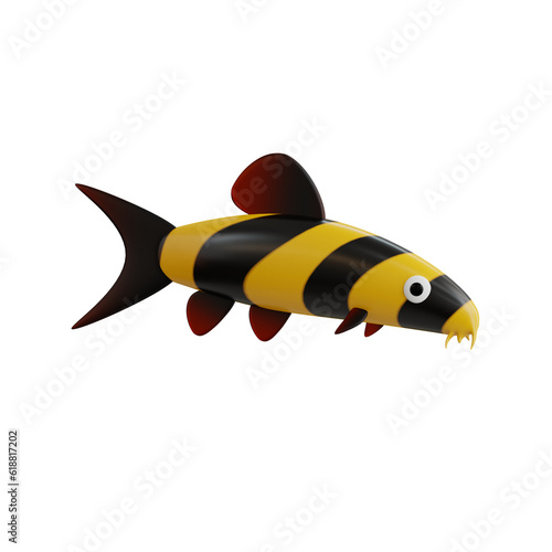 3d Clown Loach. icon isolated on white background. 3d rendering illustration photo