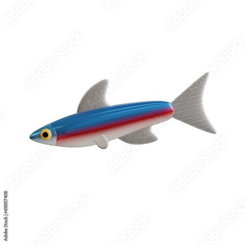 3d Neon Tetra. icon isolated on white background. 3d rendering illustration