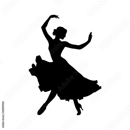 Vector illustration. Silhouette of a girl dancer in a ball gown.