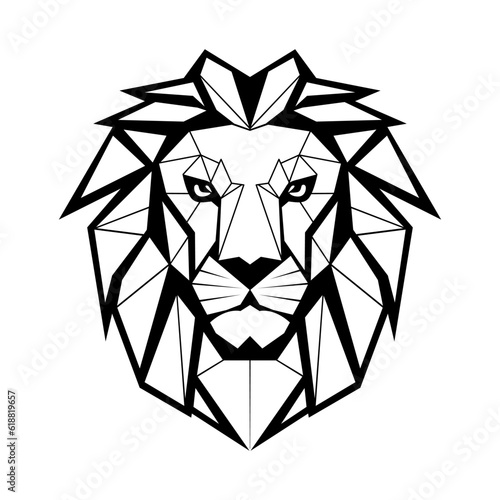 Lion logo design. Abstract black geometric lion head. Lion face drawing.