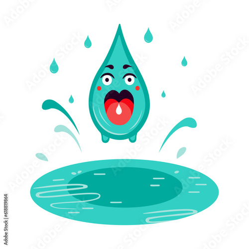 Cartoon raindrop. Emoji.