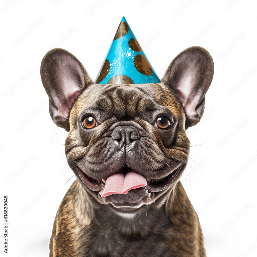 happy dog with birthday cap, AI generative
