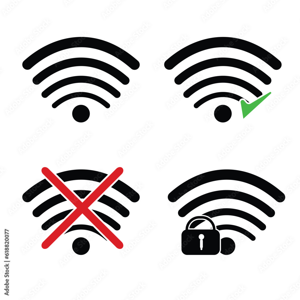 Icon wifi signal. Wireless internet symbol. Set of sign for connect of network Icon wifi signal. Wireless internet symbol. Set of sign for connect of network