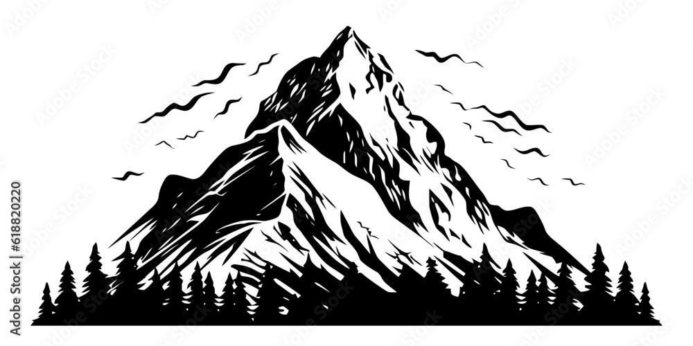 Mountain image. Hand drawn rocky peaks in flat style. Mountain image. Hand drawn rocky peaks in flat style.