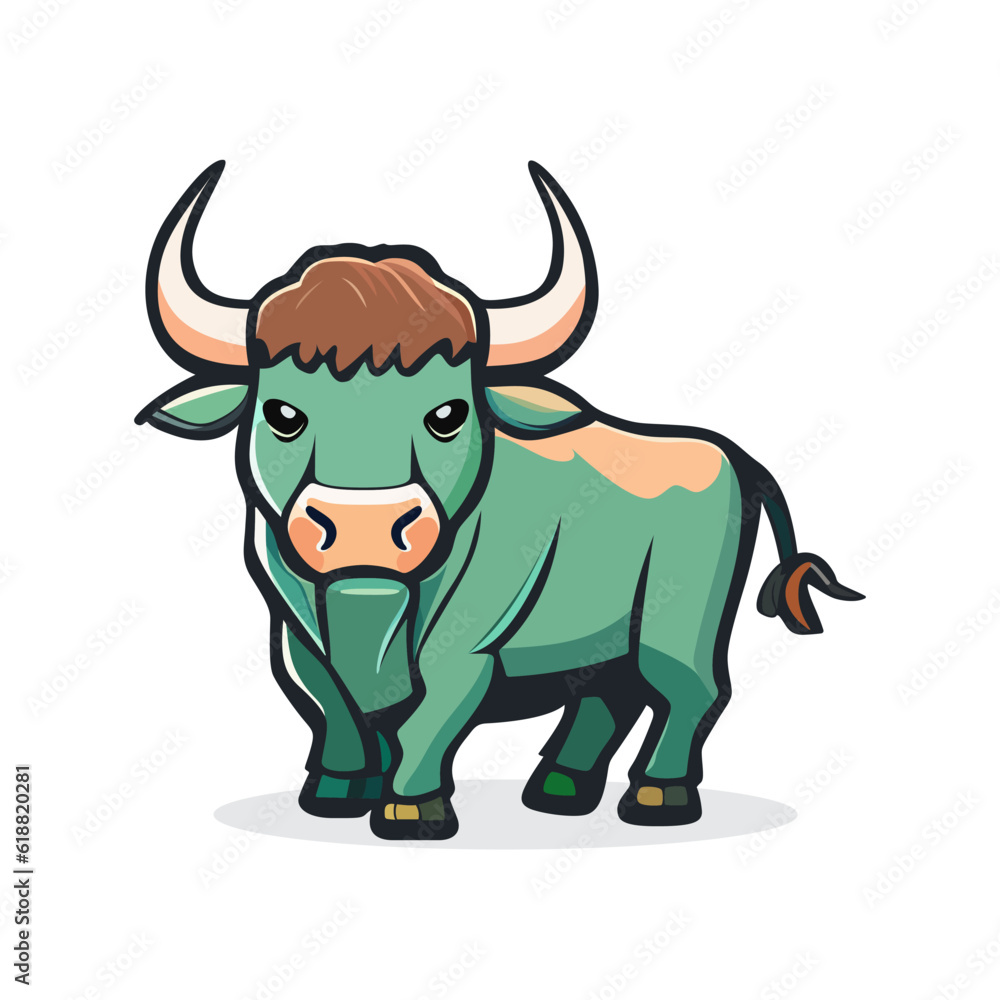 Bull logo design. Cute bull isolated. Image of a bull with horns in flat style Bull logo design. Cute bull isolated. Image of a bull with horns in flat style