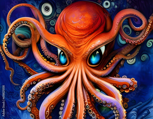 Wallpaper Mural Illustration created by AI Generator of a mystical octopus Torontodigital.ca