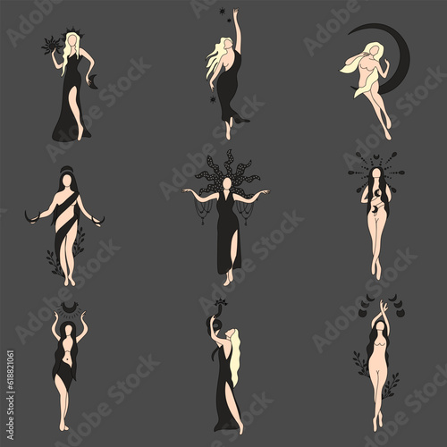 Vector Illustration Seth Girl Magic Hecate Witch Moon Goddess Femininity Black Yellow Purple Long Hair Rad Black