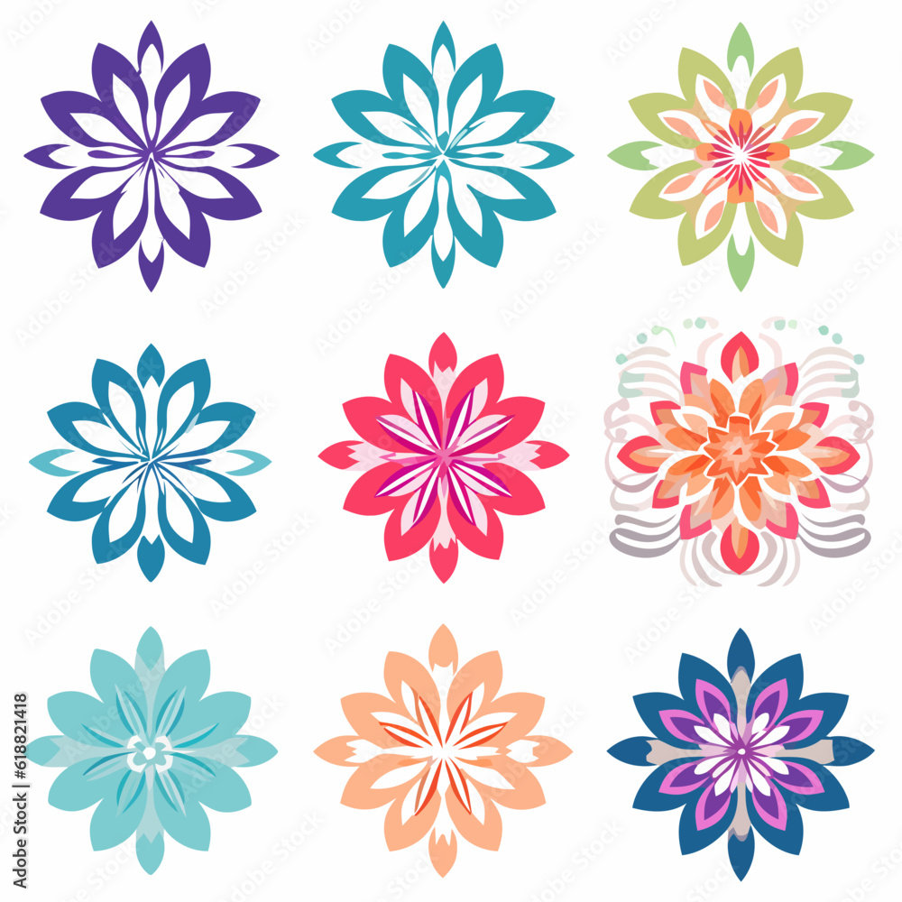 Flower icons set. Abstract colorful flowers on white background. Flower collection Flower icons set. Abstract colorful flowers on white background. Flower collection