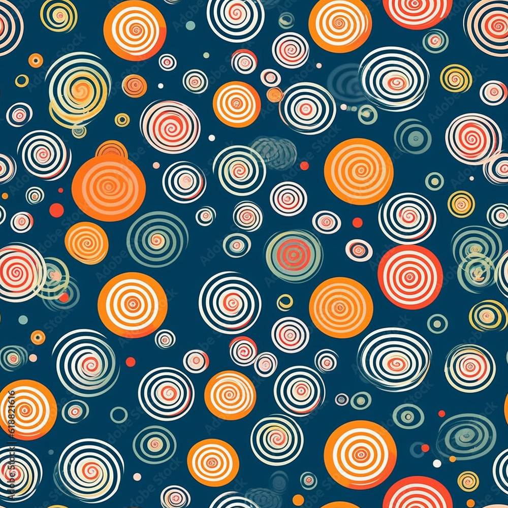 A Continuous Repeating Tile Pattern with a Design of Colorful Circles and Spirals on a Blue Background | Generative AI A Continuous Repeating Tile Pattern with a Design of Colorful Circles and Spirals on a Blue Background | Generative AI