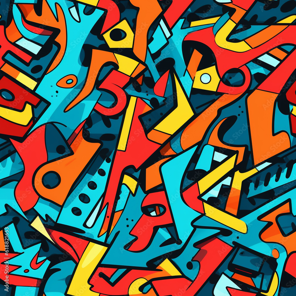 Naklejka premium A Continuous Repeating Tile Pattern with a Design Resembling Graffiti Art | Generative AI