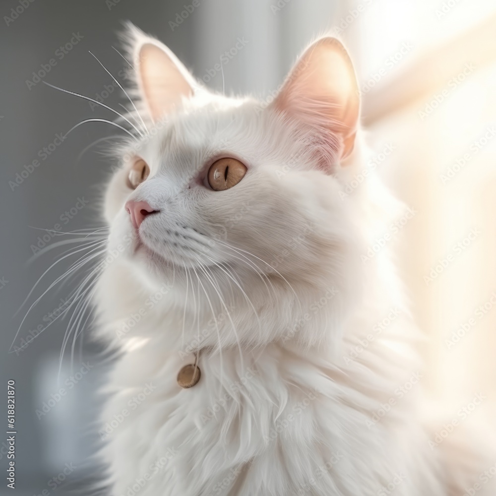 Portrait of a blue Turkish Angora cat sitting in a light room beside a window. Closeup face of a beautiful Turkish Angora cat at home. Portrait of cute cat with white blue fur looking outside a window Portrait of a blue Turkish Angora cat sitting in a light room beside a window. Closeup face of a beautiful Turkish Angora cat at home. Portrait of cute cat with white blue fur looking outside a window