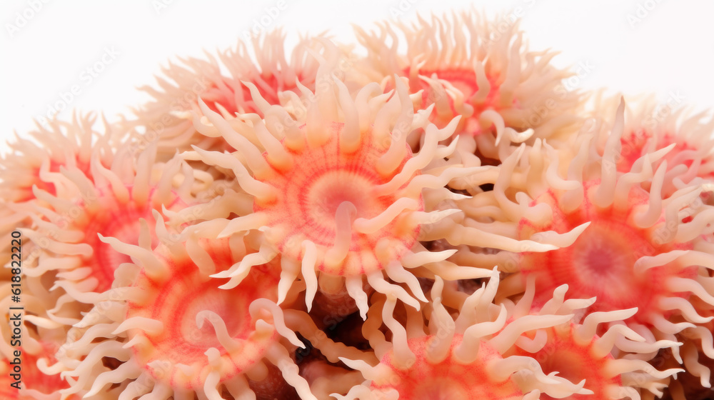 Corals close-up, top view, macro on white background. Generative AI