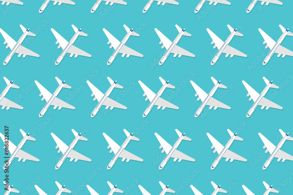 Creative composition made with passenger plane on pastel blue background. Summer travel or vacation pattern. Vector illustration Creative composition made with passenger plane on pastel blue background. Summer travel or vacation pattern. Vector illustration