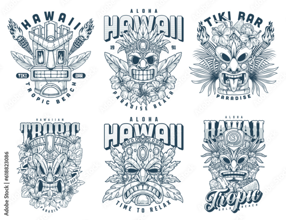Obraz premium Hawaii mascots set emblems monochrome