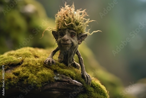 Troll creature in green magic forest photo