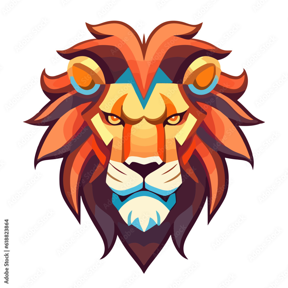 Lion head logo design. Abstract colorful lion head. Evil face of a lion.