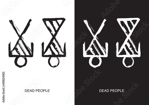 Poster of Dead people symbol. Most popular Native American Ancient Symbols. Black ink handwriting. Vector photo