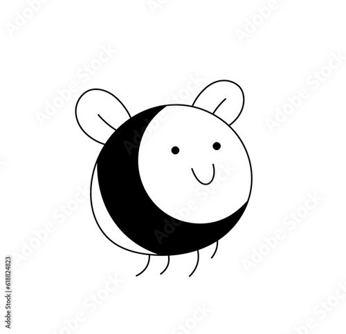 Vector isolated One single cute cartoon bee bumblebee smiling flying colorless black and white contour line easy drawing