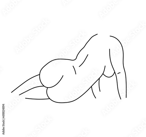 Vector isolated one single nude woman body back view  colorless black and white contour line easy drawing