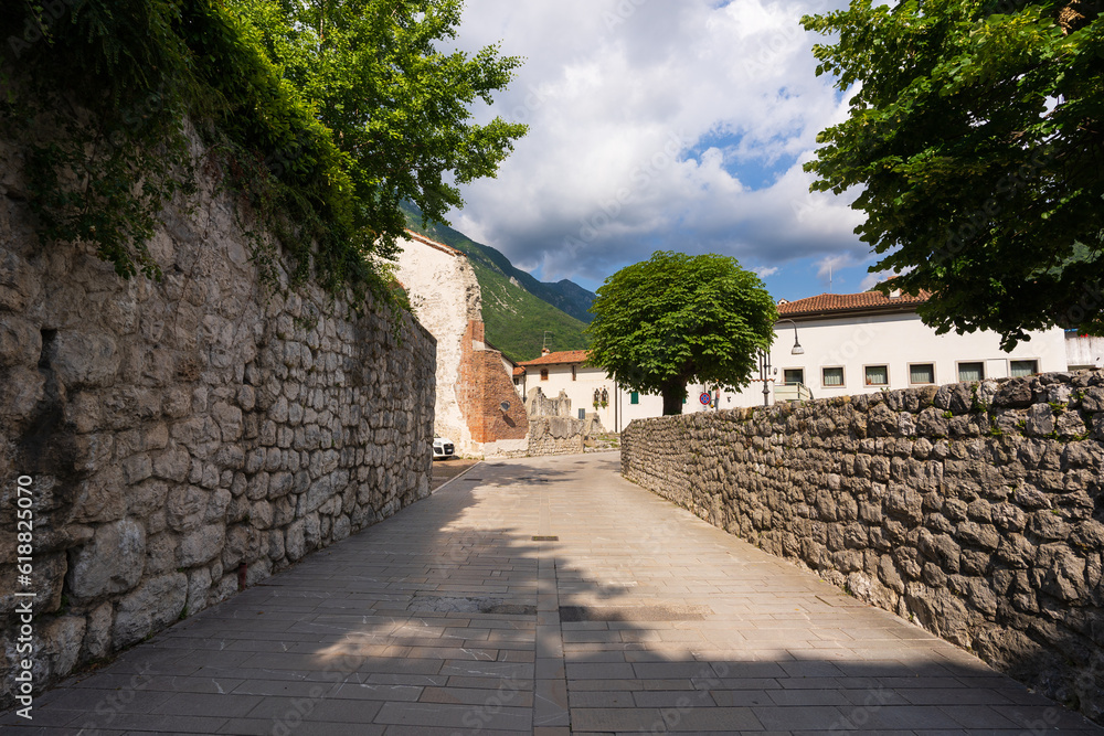 alley in the historic center of Venzone. Venzone, Friuli_Italy.  June 12, 2023.