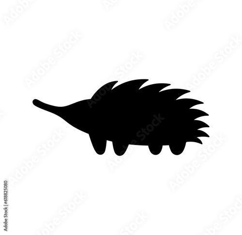 Vector isolated one single cute cartoon echidna hedgehog with long nose colorless black and white outline silhouette shadow shape