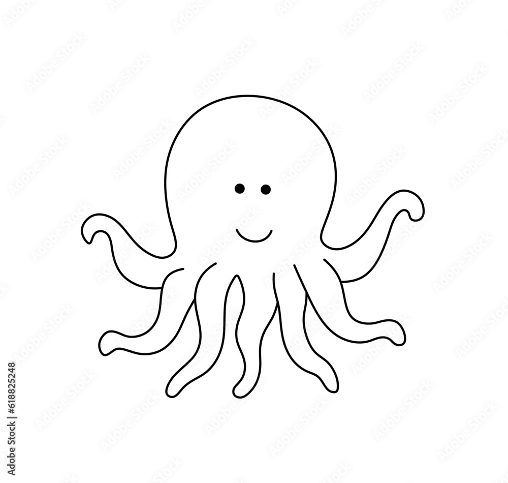 Vector isolated one single cute cartoon smiling octopus with tentacles ...