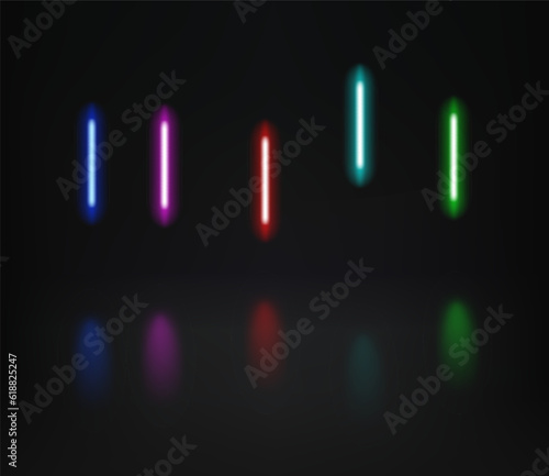 Abstract studio with glowing vibrant neon lights. 3d vector illustration