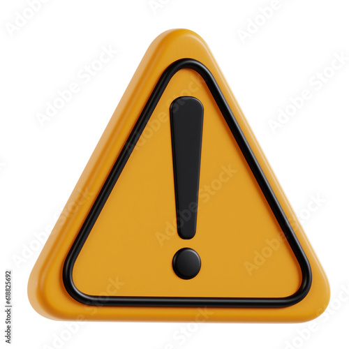 3D Caution. icon isolated on white background. 3d rendering illustration