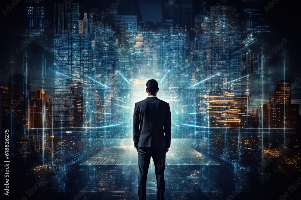 Exploring the Synergy of Business and Technology in Modern Cyberspace: Abstract Image of Programmer and Engineer Creating Software App: Generative AI Exploring the Synergy of Business and Technology in Modern Cyberspace: Abstract Image of Programmer and Engineer Creating Software App: Generative AI