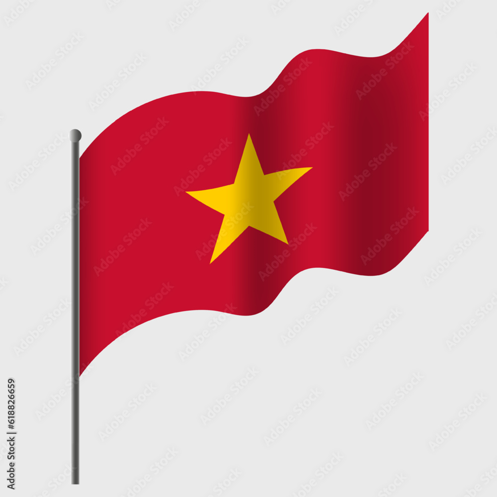 Waved Vietnam flag. Vietnam flag on flagpole. Vector emblem of Vietnam Waved Vietnam flag. Vietnam flag on flagpole. Vector emblem of Vietnam