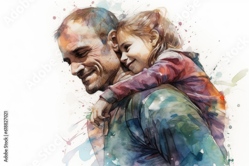 Watercolor illustration of father and daughter