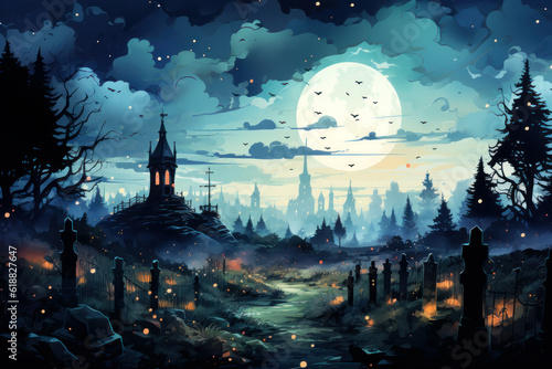 Halloween landscape with moon © Silvaz Studio