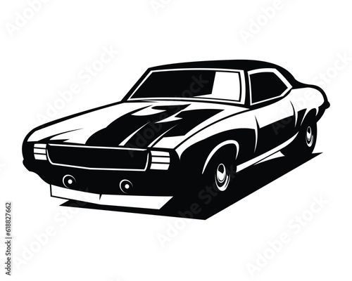 old camaro car silhouette. front view against a white background. Best for logo, badge, emblem, icon, design sticker, vintage car industry.
