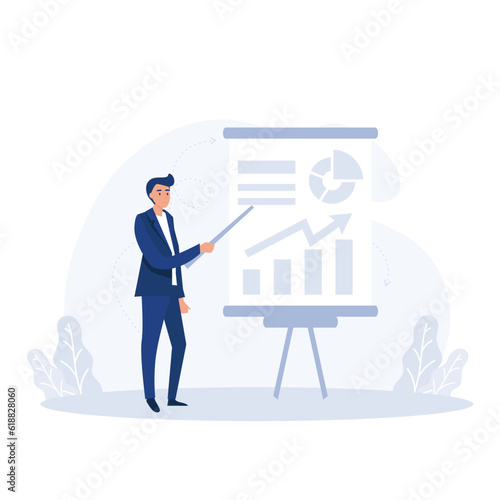 businessman making presentation of business plan isolated on white background, flat vector modern illustration