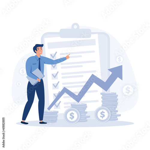 Tax preparation abstract concept. Corporate tax, taxable income, fiscal year, document preparation, payment planning, corporate accountancy, flat vector modern illustration