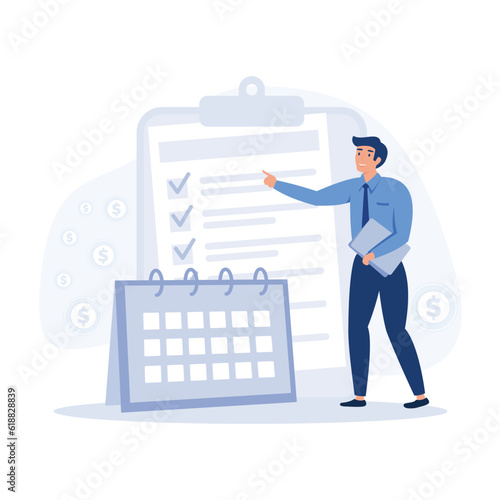 Tax preparation abstract concept. Corporate tax, taxable income, fiscal year, document preparation, payment planning, corporate accountancy, flat vector modern illustration