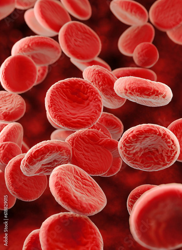 illustrazione Generative Ai full frame di eritrociti, globuli rossi fluttuanti, sangue e fluidi