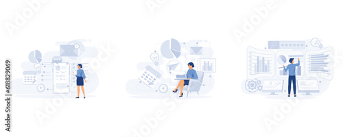 Business intelligence concept, Performance tools and software solutions,  set flat vector modern illustration